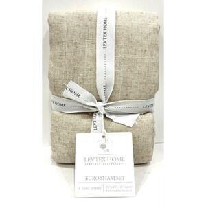 Levtex Home Euro Sham Set 2 Linen Blend 26x26 Natural Decorative Pillow Covers